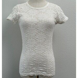 Old Navy Floral Lace Knit Top S White Ivory Cottagecore Boho Coquette Romantic